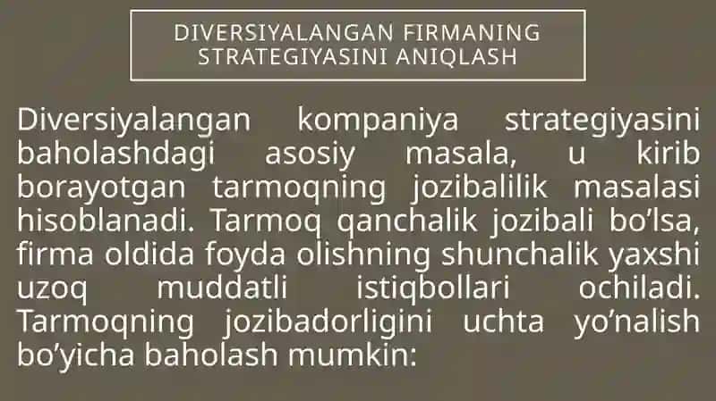 DIVERSIFIKATSIYAlangan kompaniyalar STRATEGIk tahlili 3