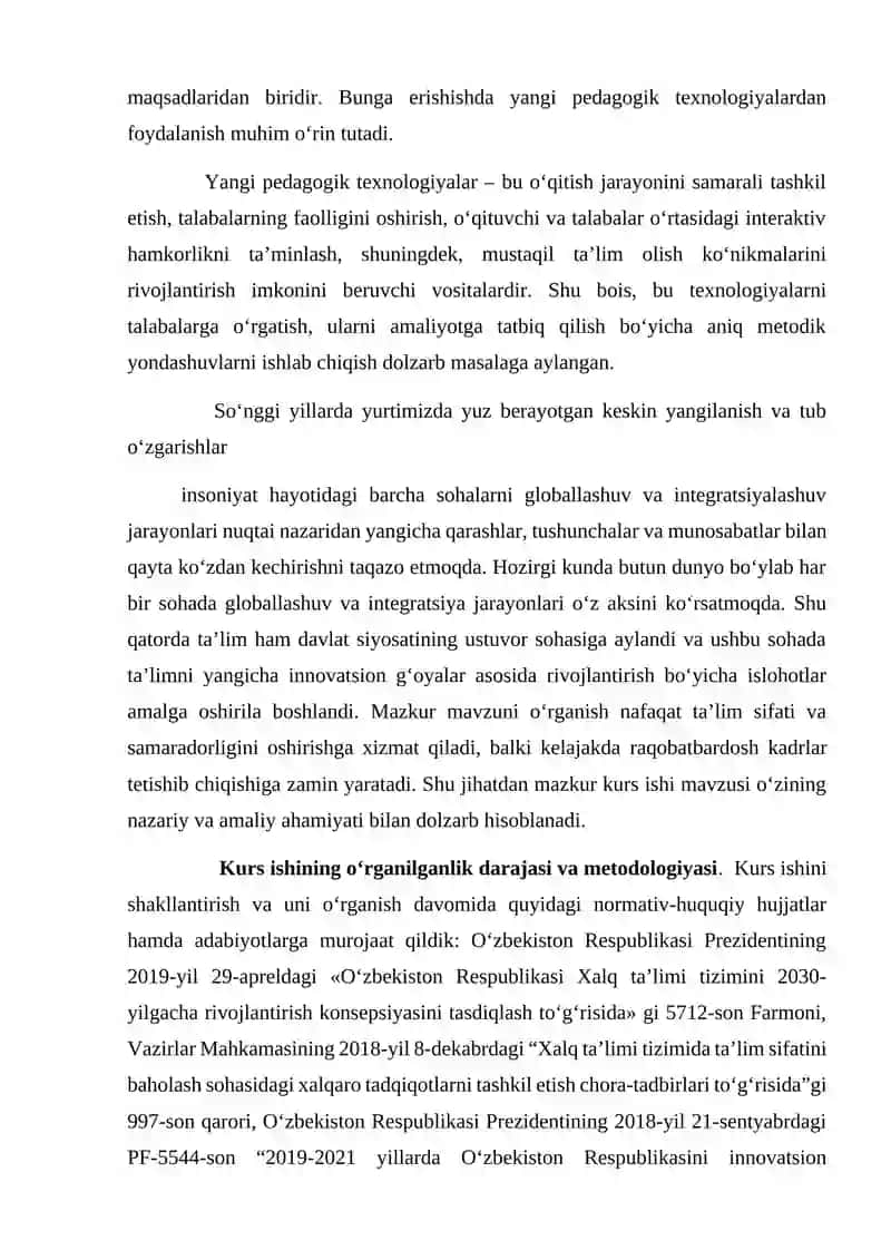Talabalarga yangi pedagogik texnologiyalardan foydalanish usullarini singdirishning metodik asoslari 3
