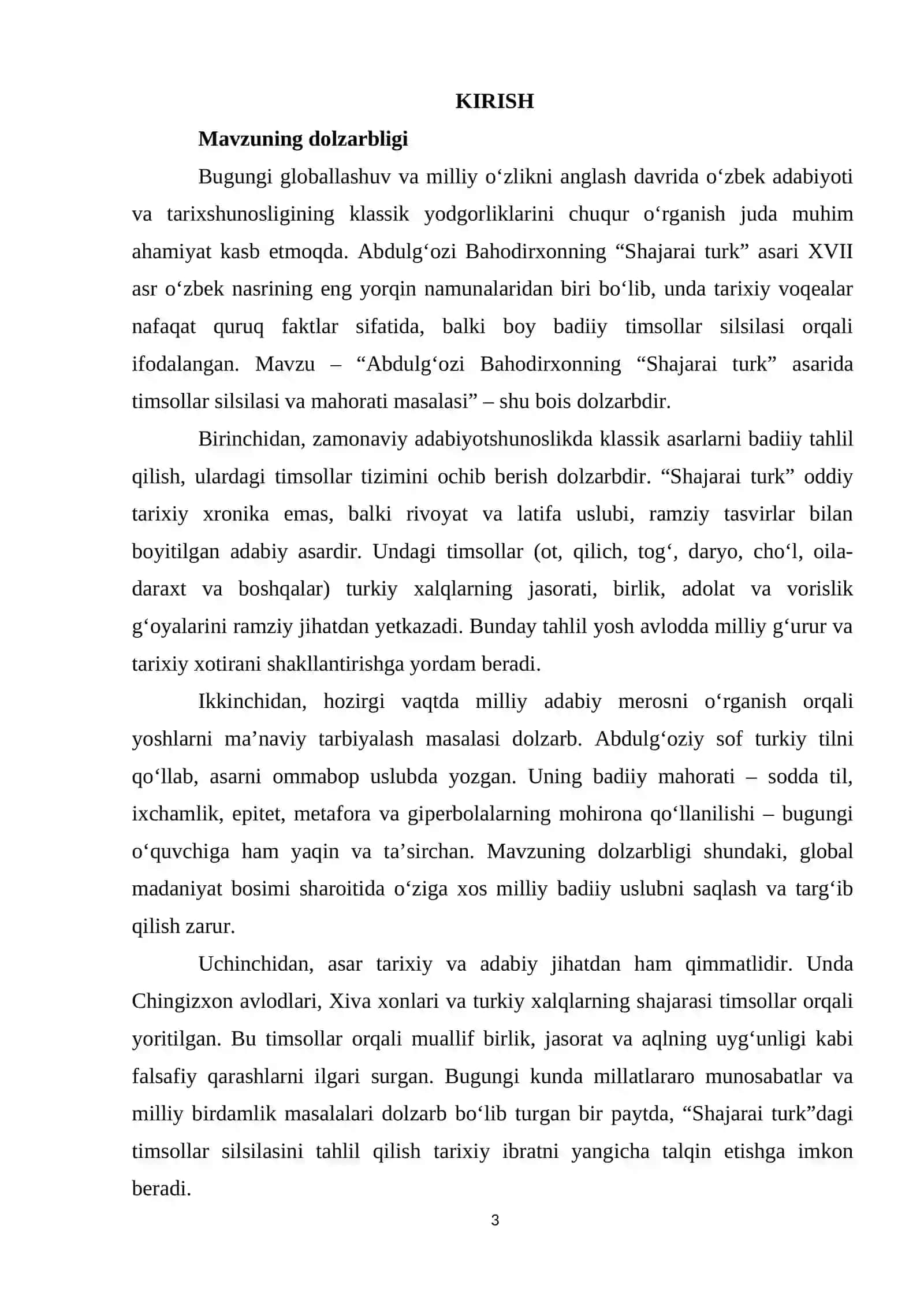 Abdulgʻozi Bahodirxonning "SHajarai turk" asarida timsollar silsilasi va mahorati masalasi 3