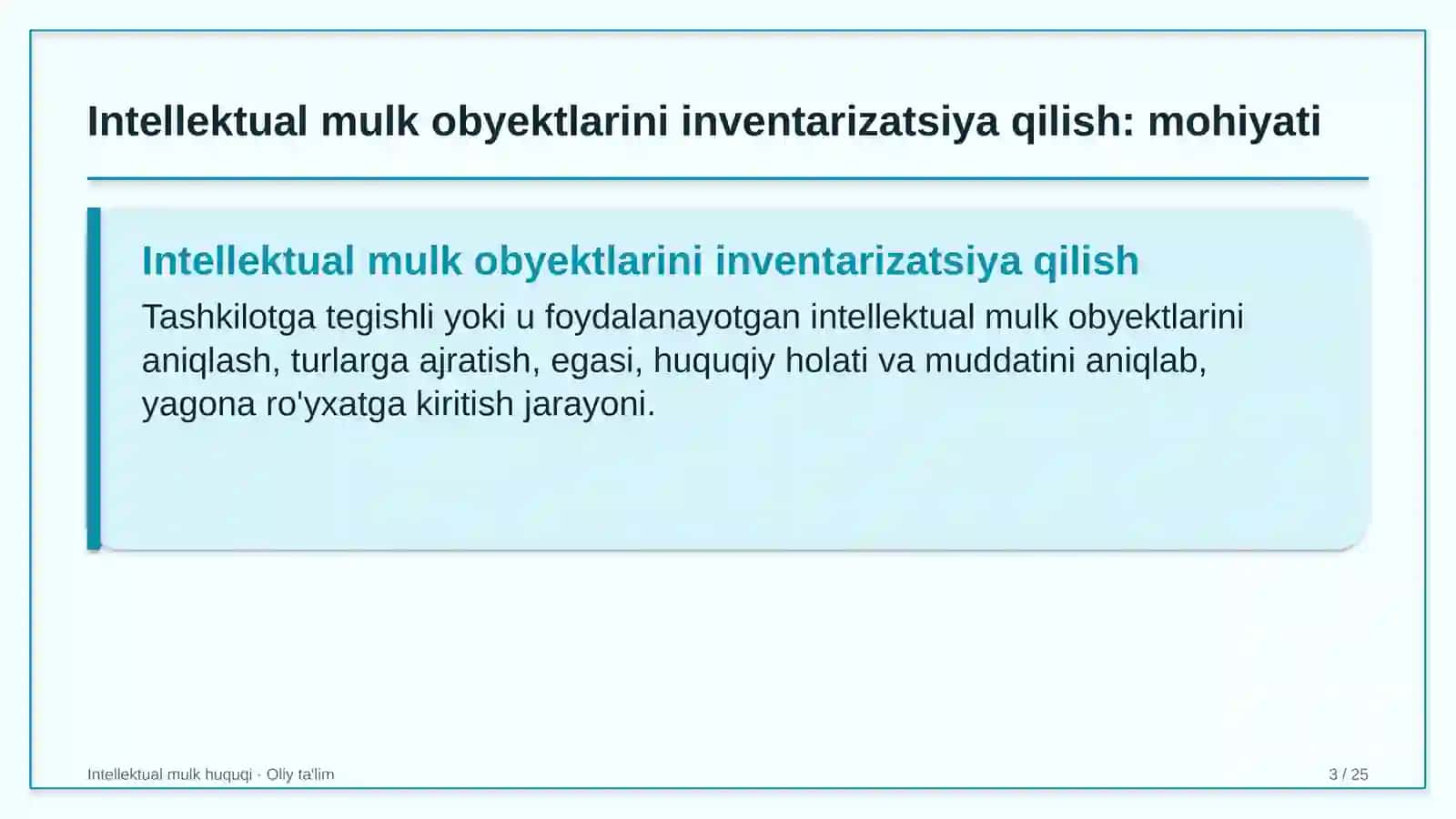 avtosalonlarda intellektual mulk obyektlarini inventarizatsiya qilish 3404 3