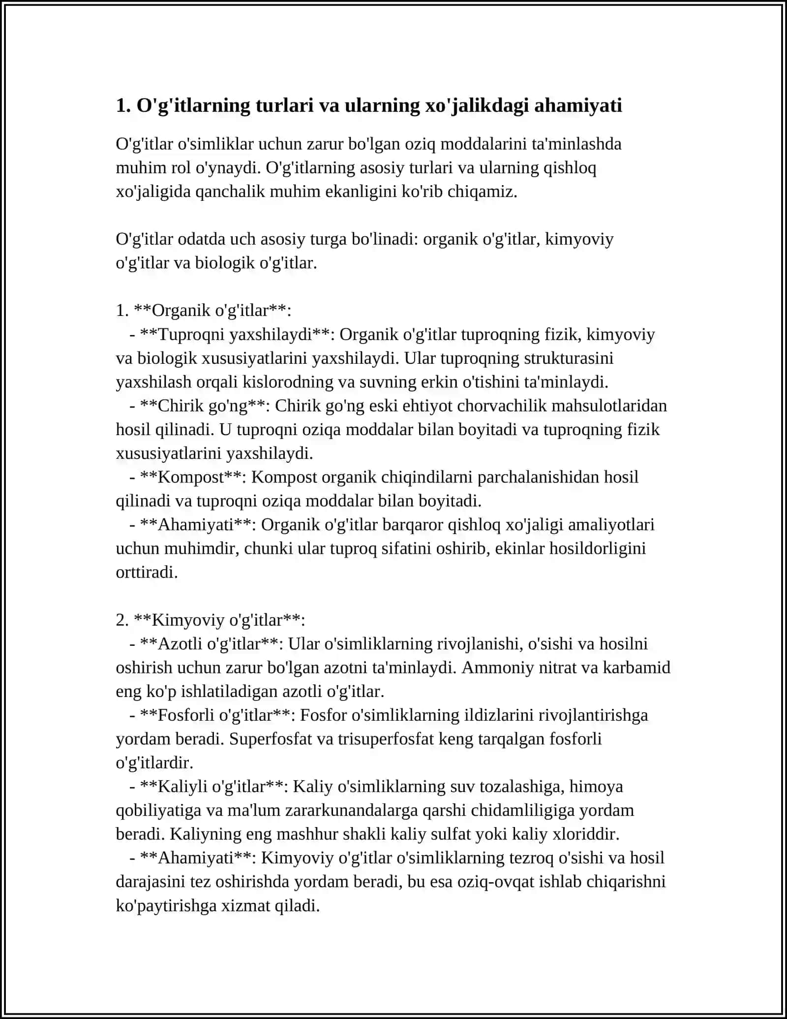 XO'JALIKDA MENIRAL VA MAHALLIY O'G'IT QO'LLASH REJASINI TUZISH 3