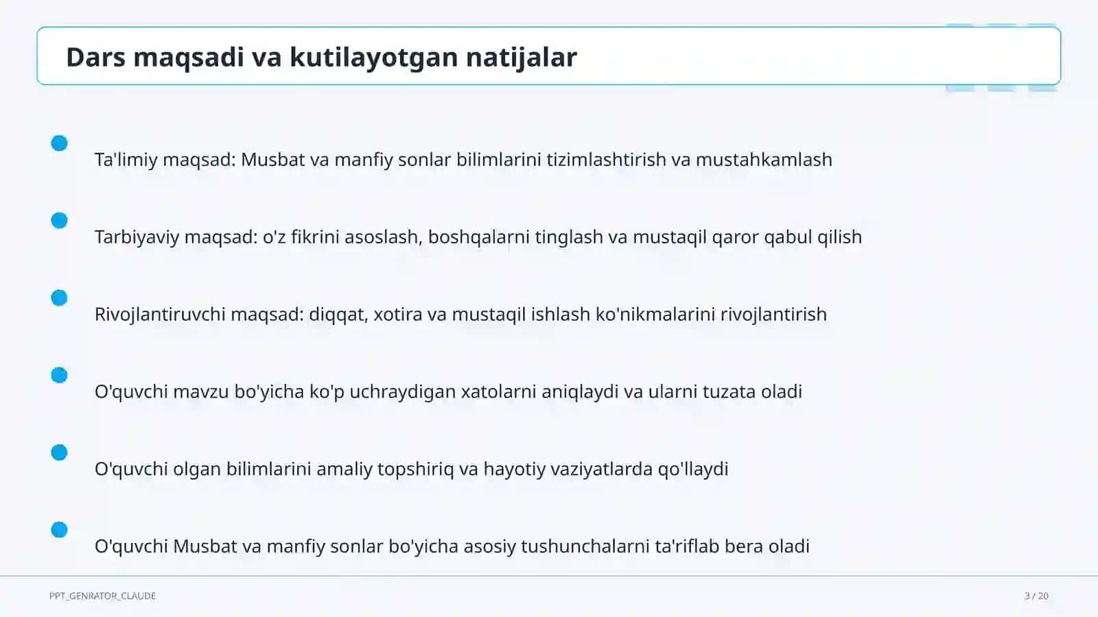Musbat va manfiy sonlar (6-sinf) 3