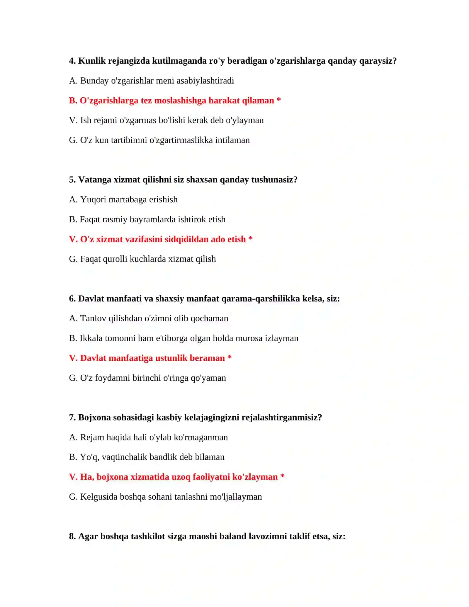 Bojxona xizmati savollari 3