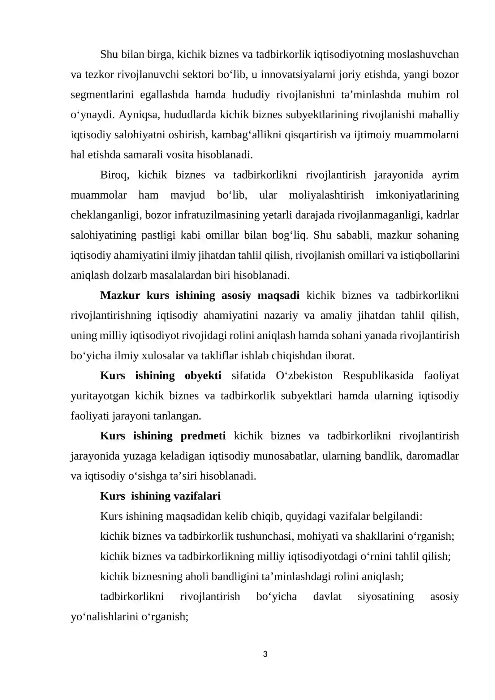 Kichik biznes va tadbirkorlikni rivojlantirishning iqtisodiy ahamiyati 3