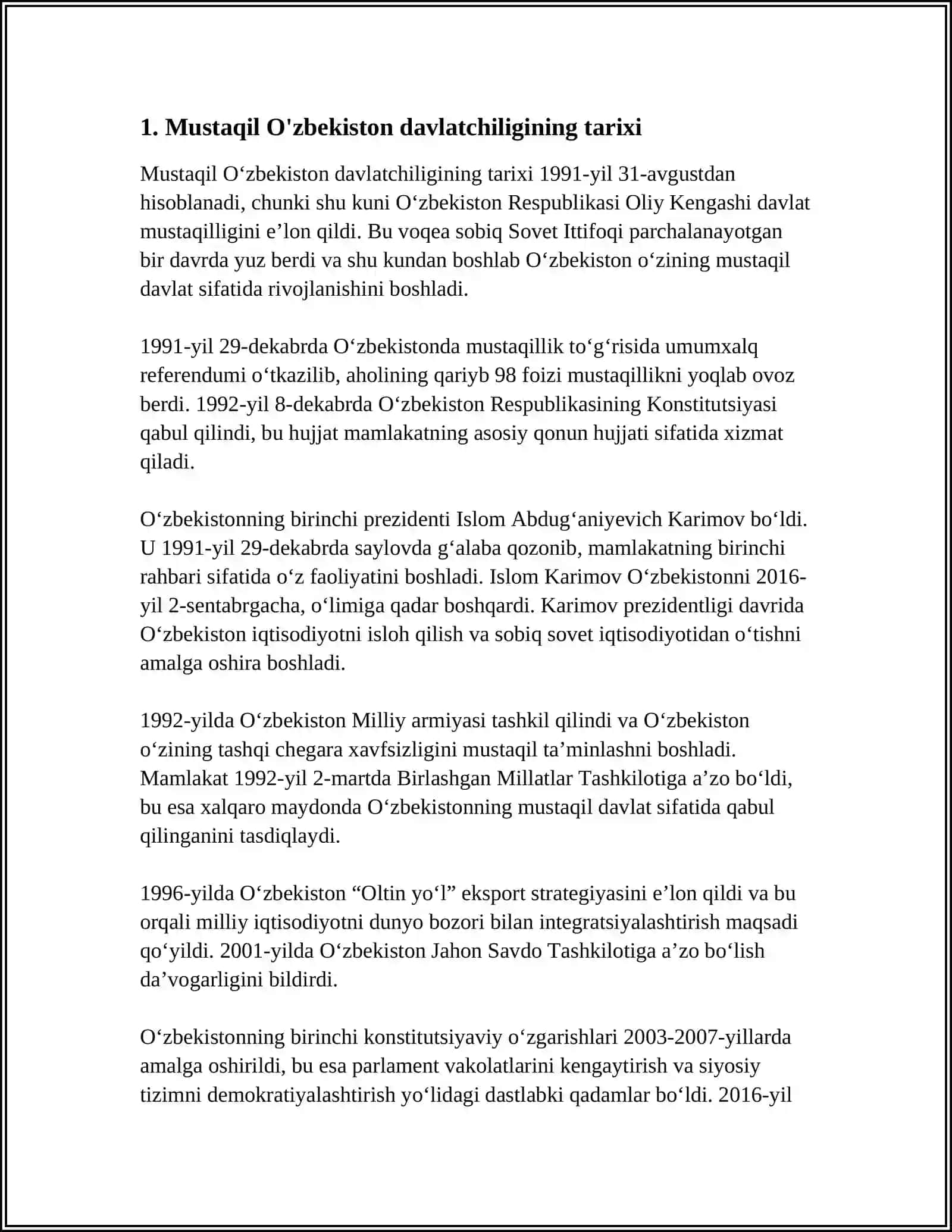 MUSTAQIL O'ZBEKISTON DAVLATI VA HUQUQI 3
