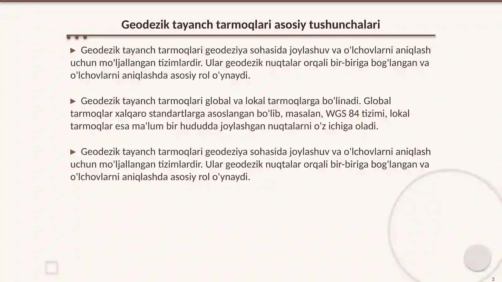 Geodezik tayanch tarmoqlari to'g'risida umumiy ma'lumotlar 3