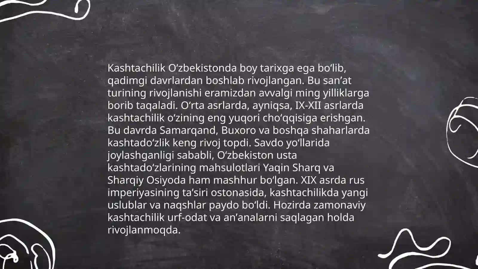 Xalq hunarmandchiligi texnologiyasi. Kashtachilik tarixi haqida ma'lumot 3