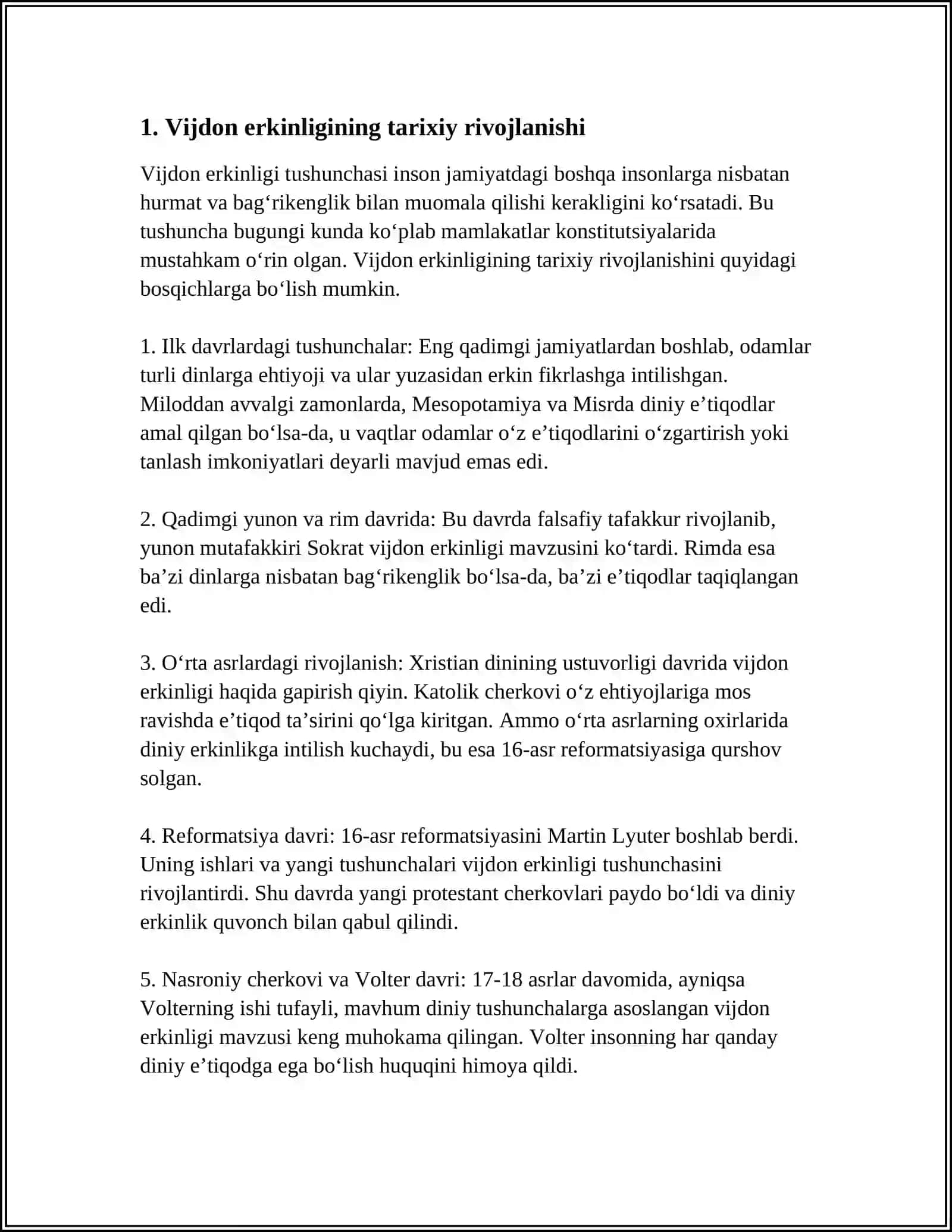 REFERAT " VIJDON ERKINLIGINI VA DINIY TASHKILOTLAR TOʻGʻRISIDA " 3
