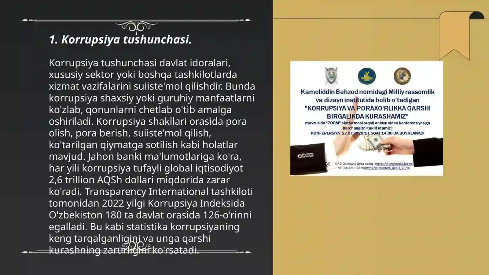Korrupsiya tushunchasi. Korrupsiyaga qarshi kurashishning mazmun mohiyati 3