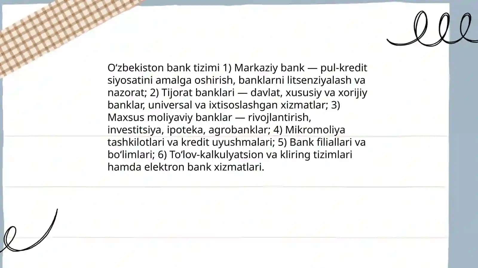 O‘zbekiston Respublikasi bank tizimi. Bank kreditlaridan foydalanish asoslar 3