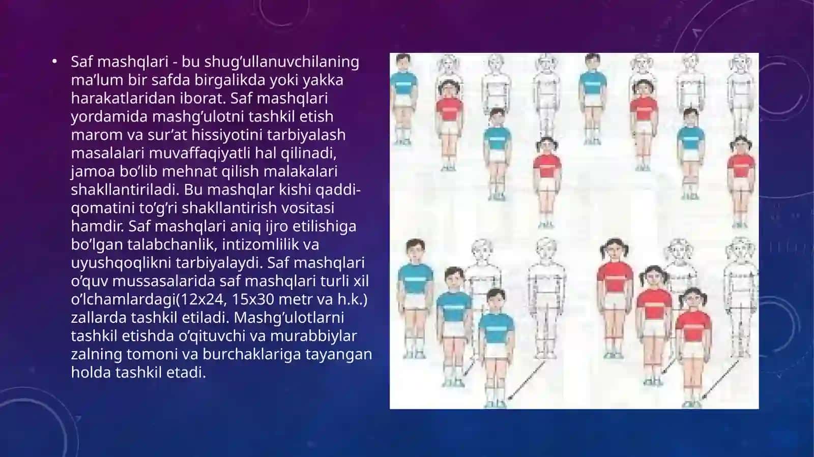 Gimnastika. Saf mashqlariga o’rgatish 3