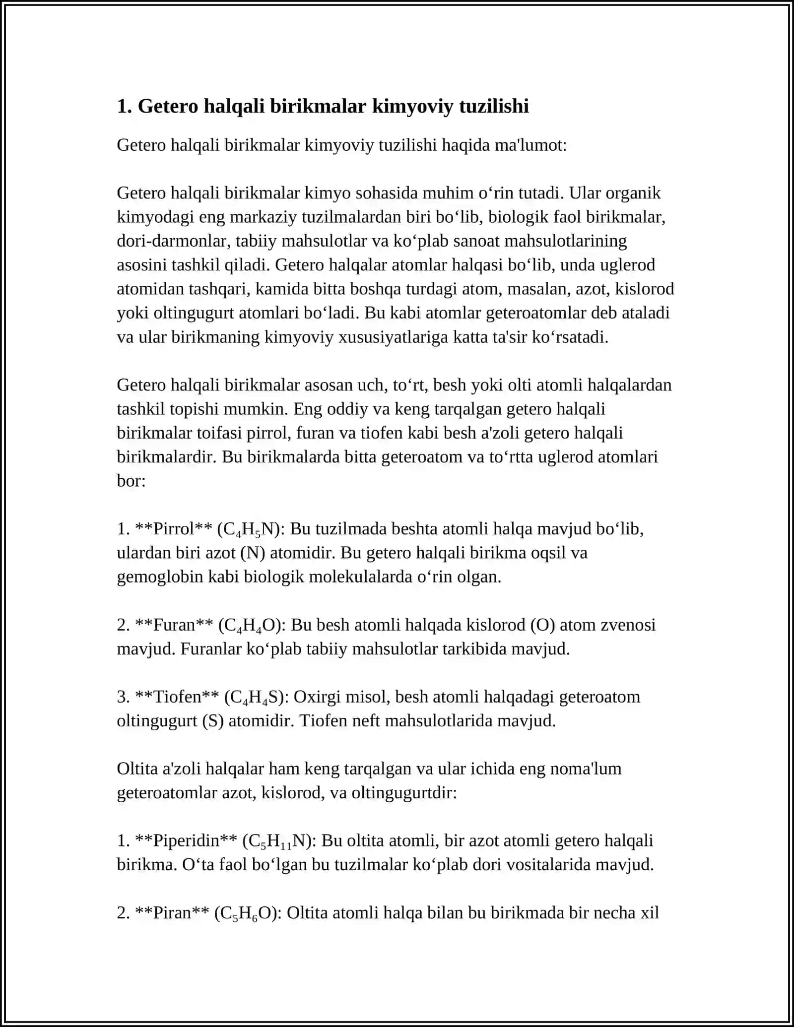 GETERO HALQALI BIRIKMALAR METOBOLITLAR VA DORIVOR MODDALAR SIFATIDA 3