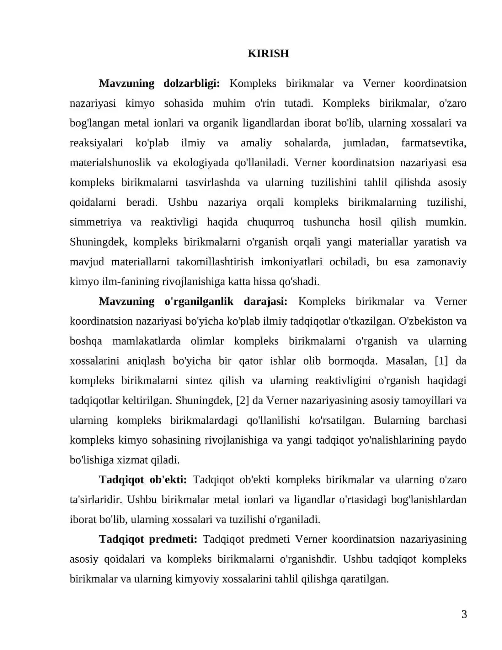 KURS ISHI "Kompleks birikmalar, Verner koordinatsion nazariyasining asosiy qoidalari" 3