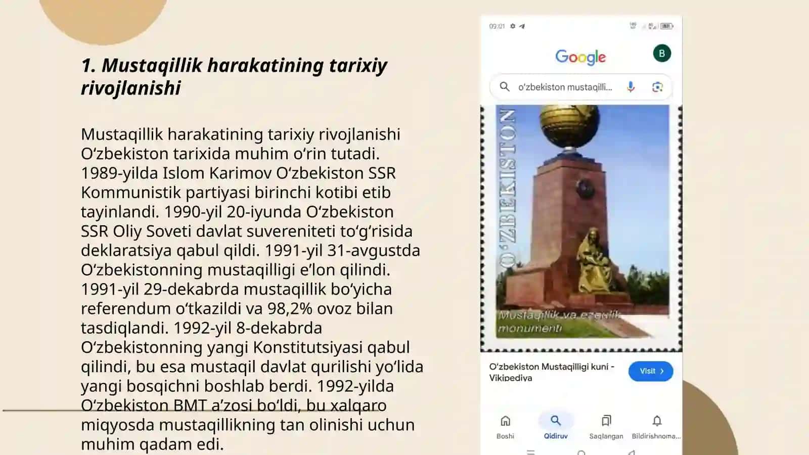 Oʻzbekiston mustaqillikka gʻoyalari tarxiy asoslari 3