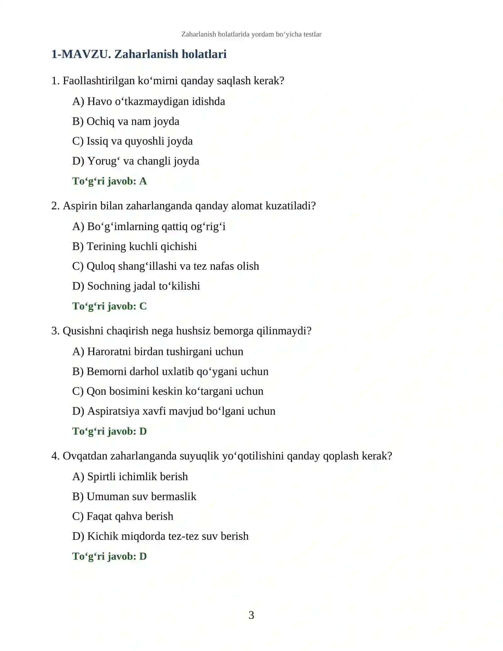Zaharlanish holatlarida yordam bo‘yicha testlar 3
