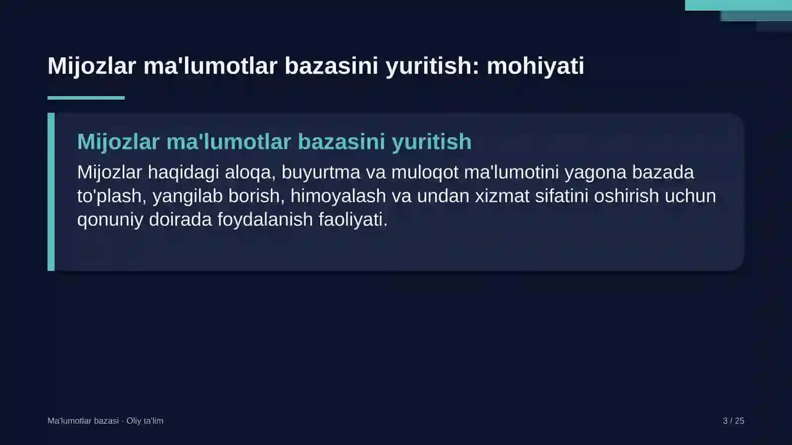 tez tibbiy yordam xizmatida mijozlar ma'lumotlar bazasini yuritish 3096 3