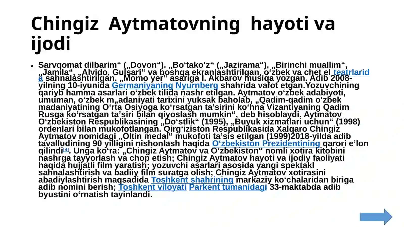 Chingiz Aytmatov hayoti va ijodi "Jamila" va "Alvido ey gulsari " asrlari tahlili 3