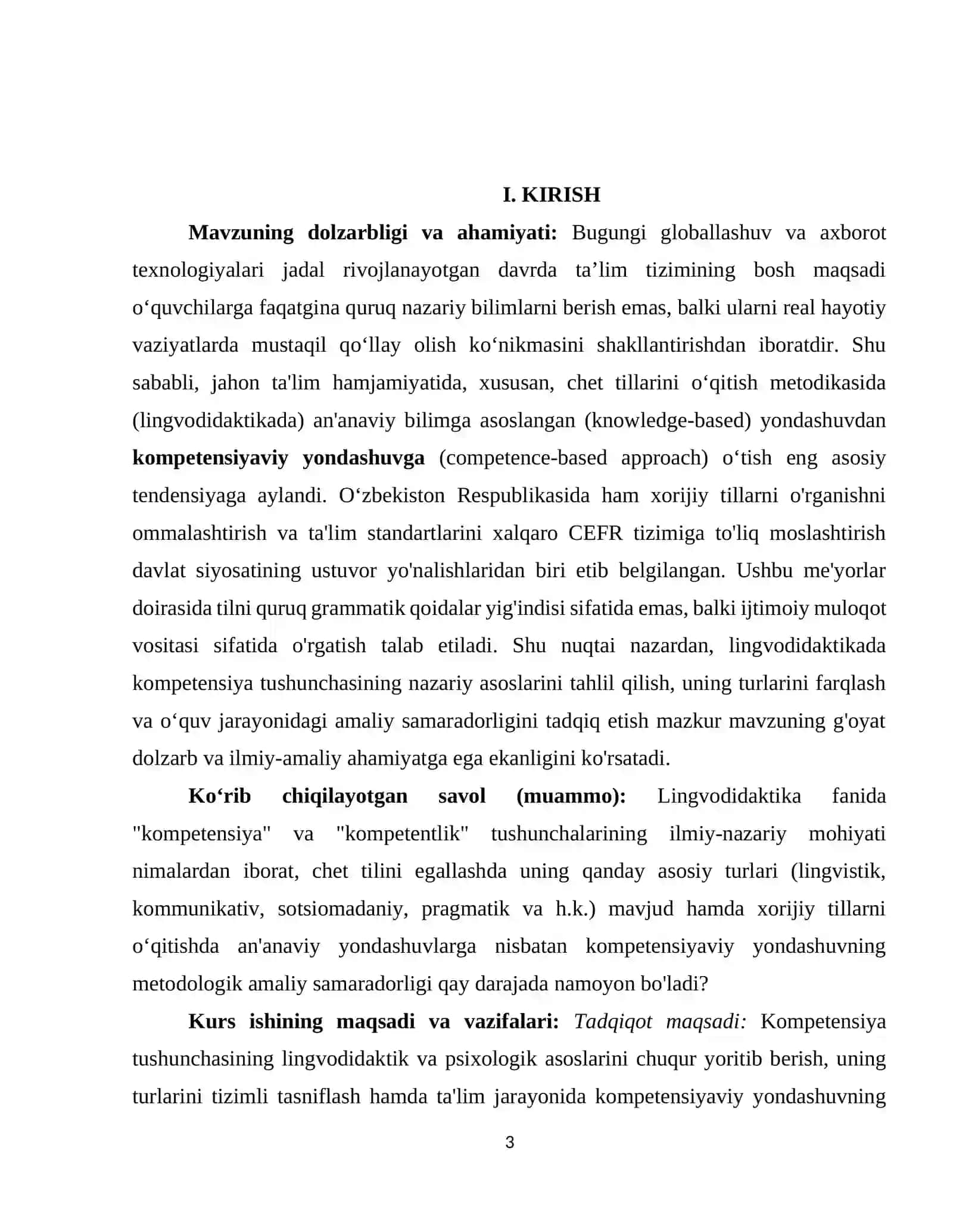 Kompetensiya tushunchasi va uning lingvodidaktik talqini: nazariy asoslar, turlari va chet tillarni o‘qitishdagi kompetensiyaviy yondashuvning samaradorligi 3