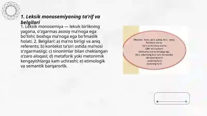 Leksik monosemiya va polisemiya. Leksik maʼno taraqqiyoti 3