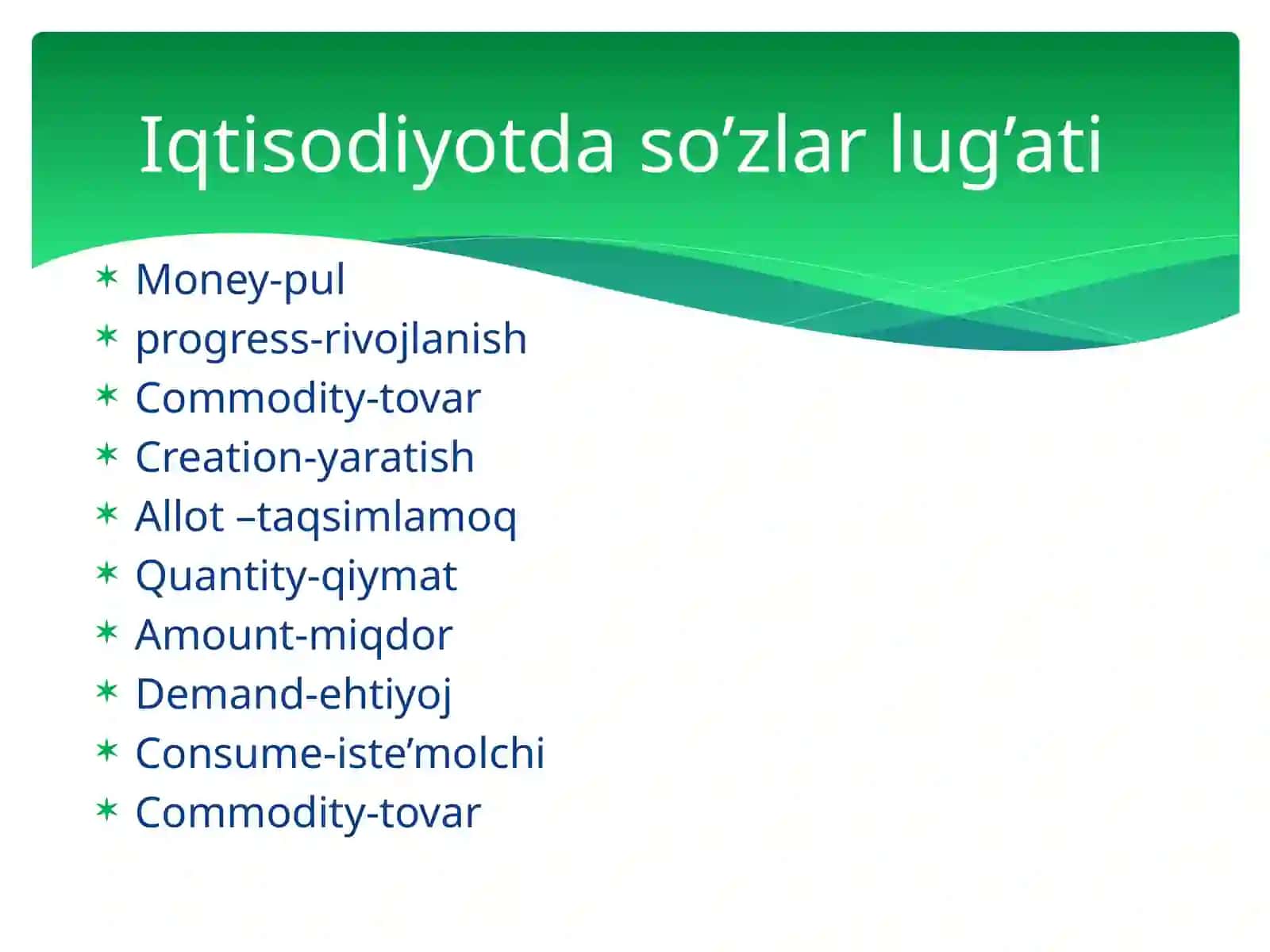 Tovar -pul munosabatlari rivojlanishi  bozor  iqtisodiyoti shakllanishi va amal qilishining asosidir 3