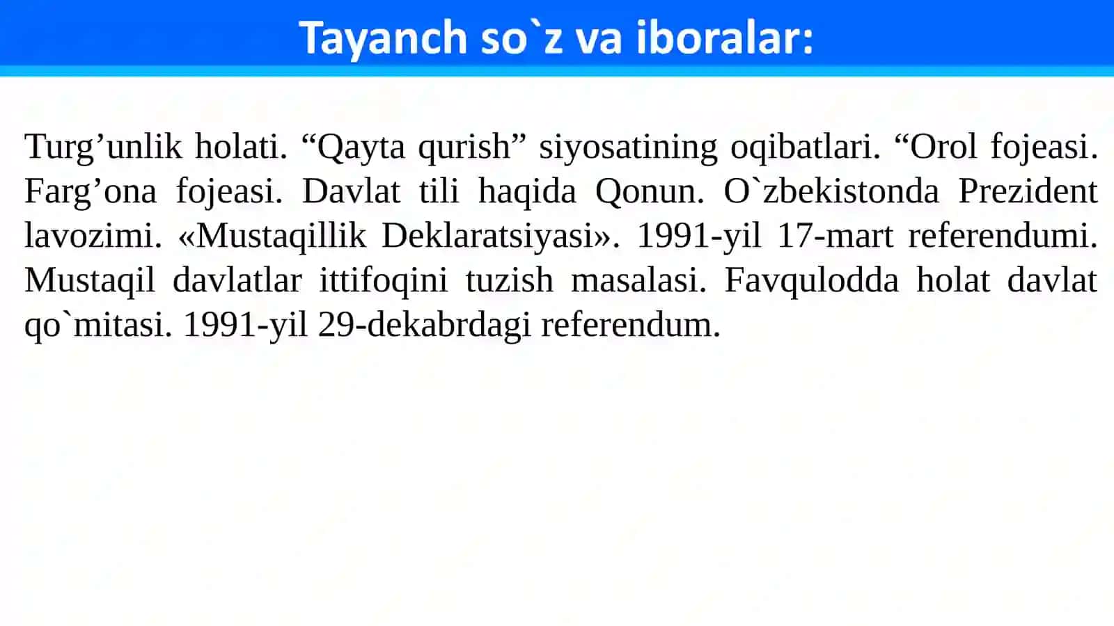 Mustaqillikka erishish arafasida O‘zbekistondagi ijtimoiy-siyosiy jarayonlar 3