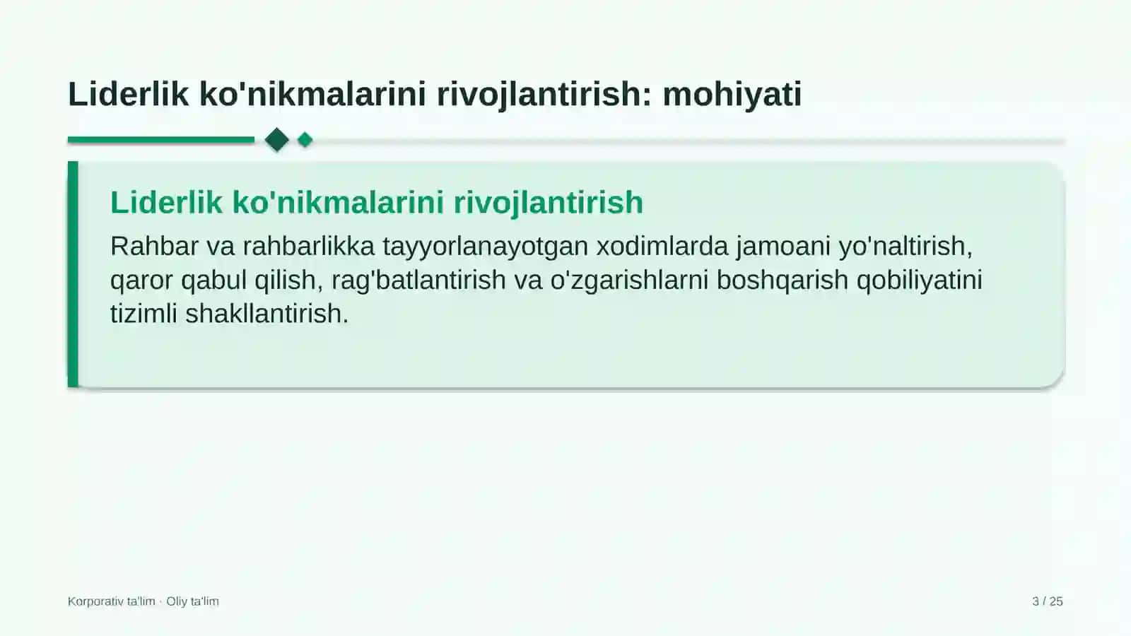 Energetika ta'mirlash korxonalarida liderlik ko'nikmalarini rivojlantirish 3