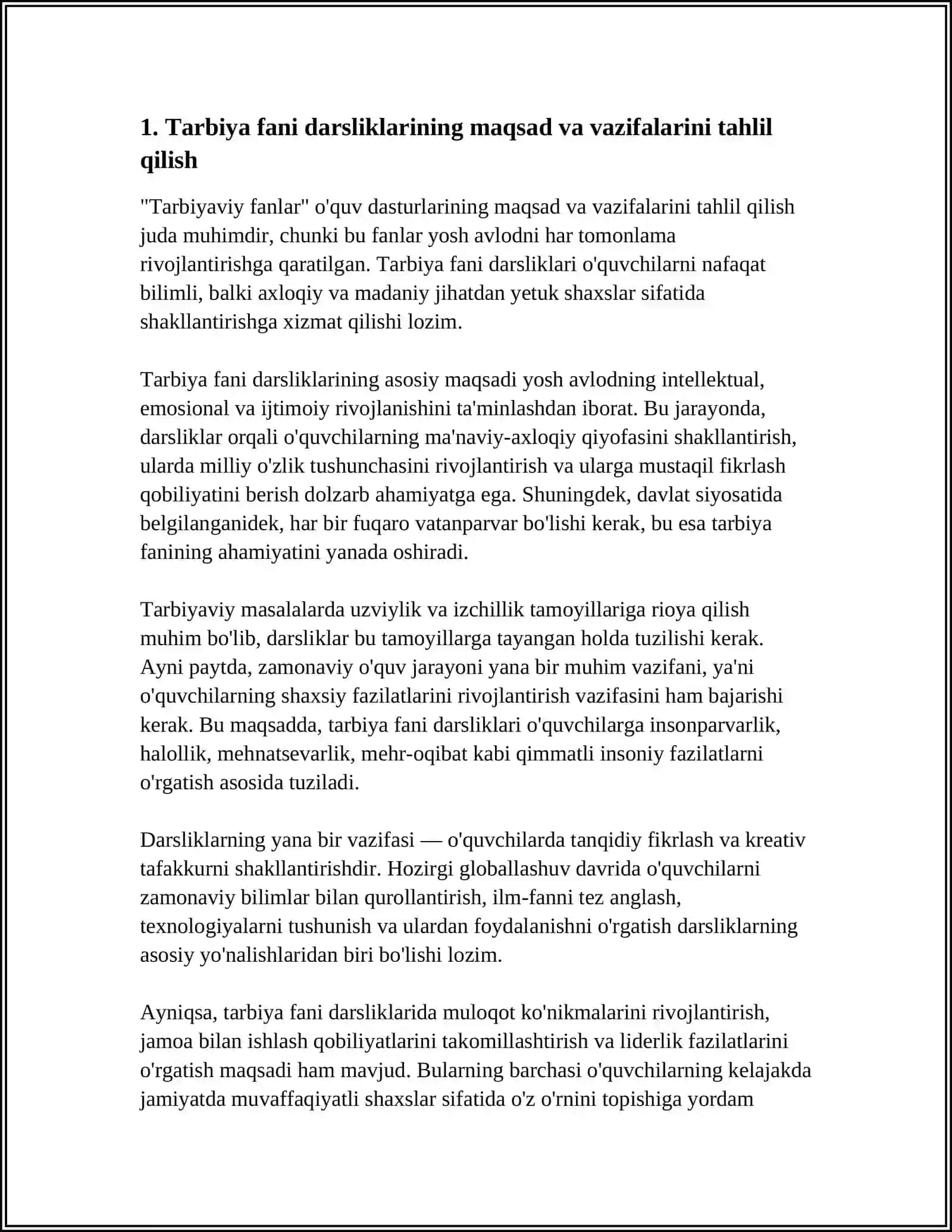 TARBIYA FANI DARSLIKLARI MAZMUNINI TAHLIL ETISH 3