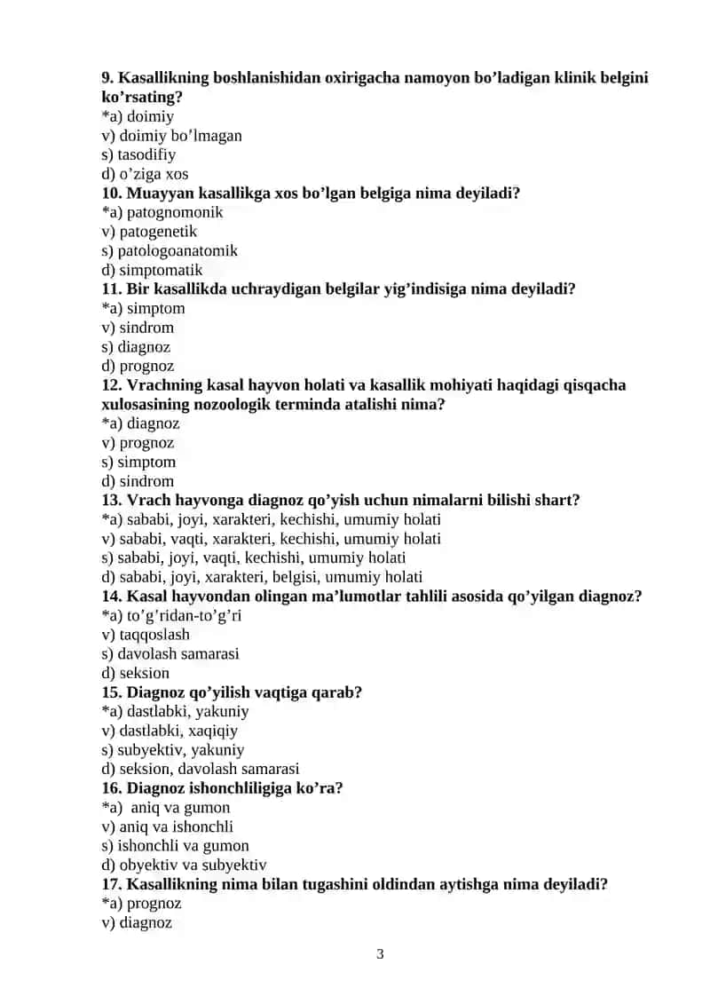 KLINIK DIAGNOSTIKA va rentgenologiya test savoLLARI TO’PLAMI 3