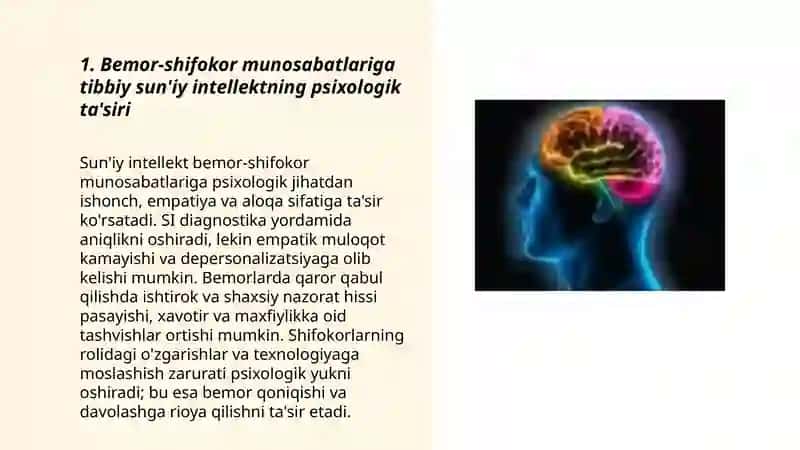 Tibbiy xizmatlarda sun'iy intellekt va uning psixologik aspektlari 3