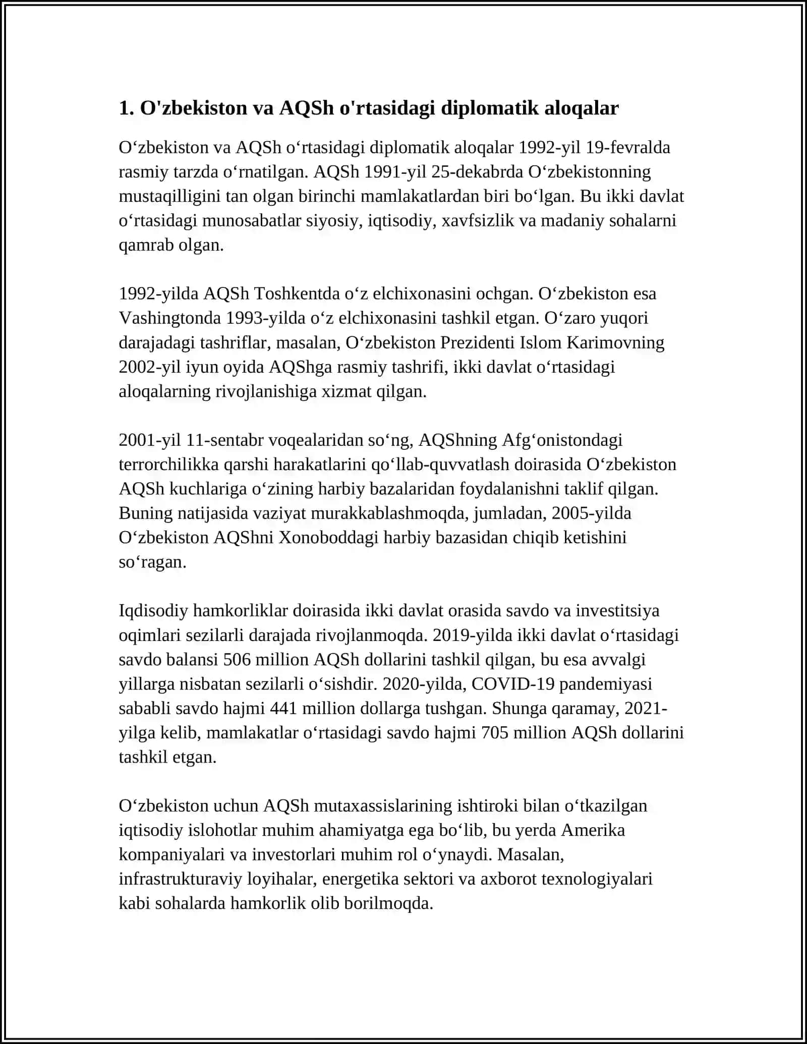 O'ZBEKISTON RESPUBLIKASINING AQSH BILAN HAMKORLIGI VA UNING HUQUQIY ASOSLARI 3