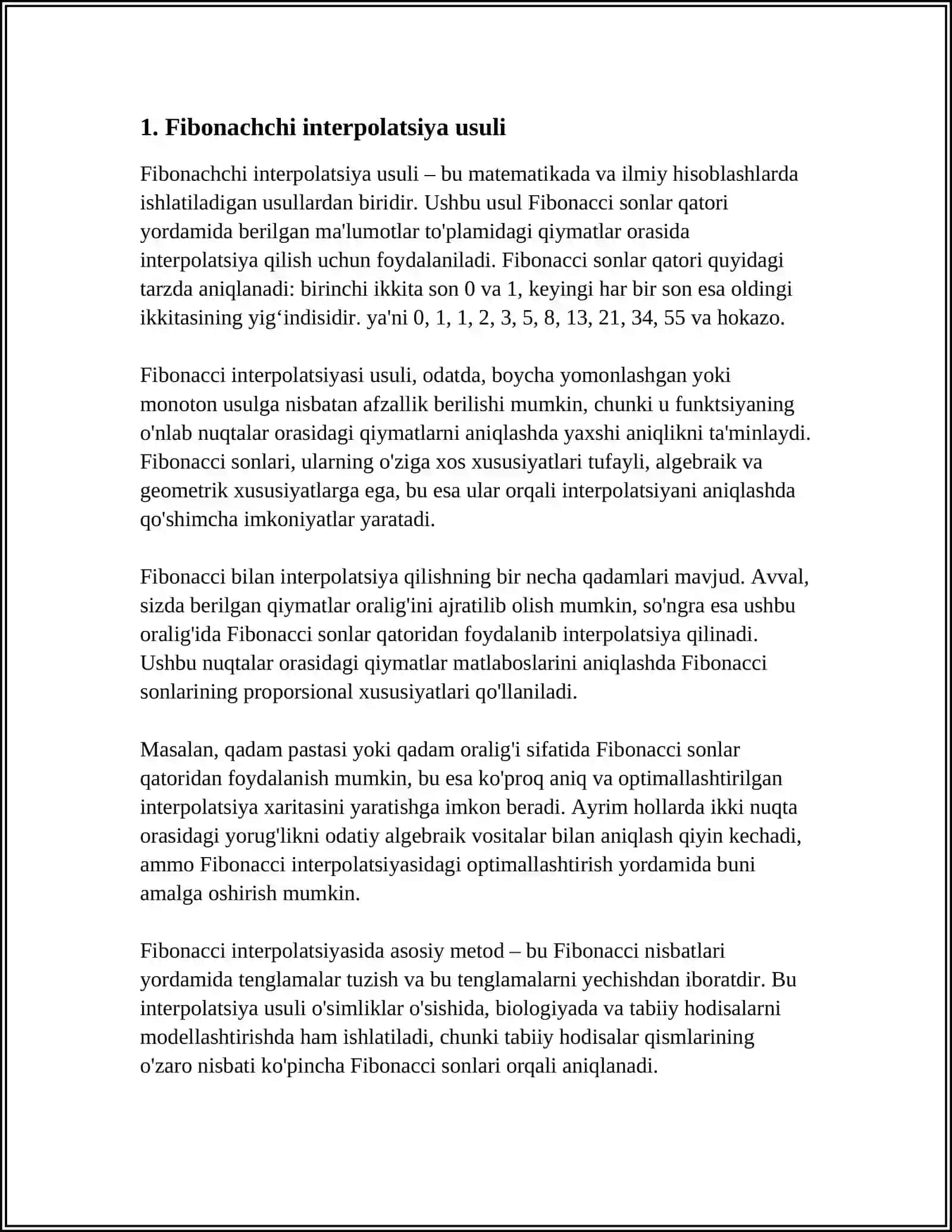 INTERPOLYATSION VAFIBONACHCHI IZLASHALGORITMLARI VA ULARNING VAQT BO'YICHAMURAKKABLIKLARI 3