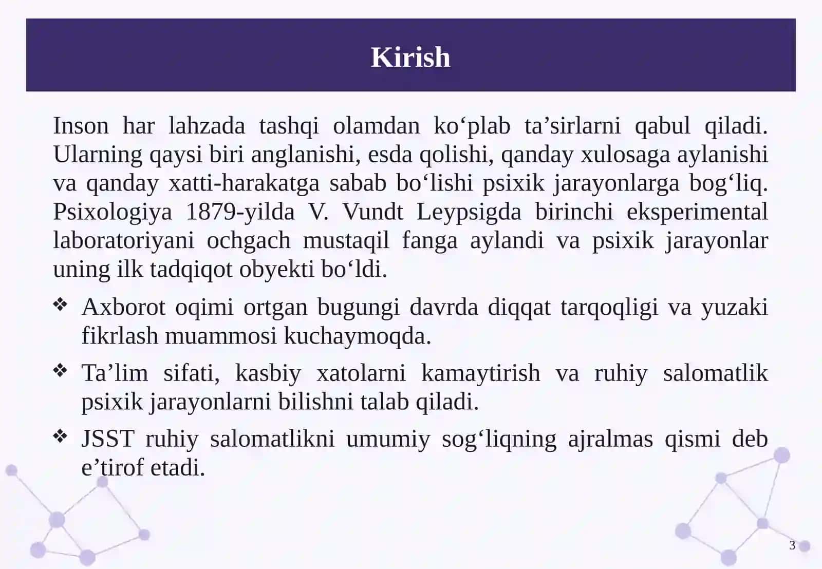 Psixik jarayonlarning inson hayotidagi ahamiyati. 3