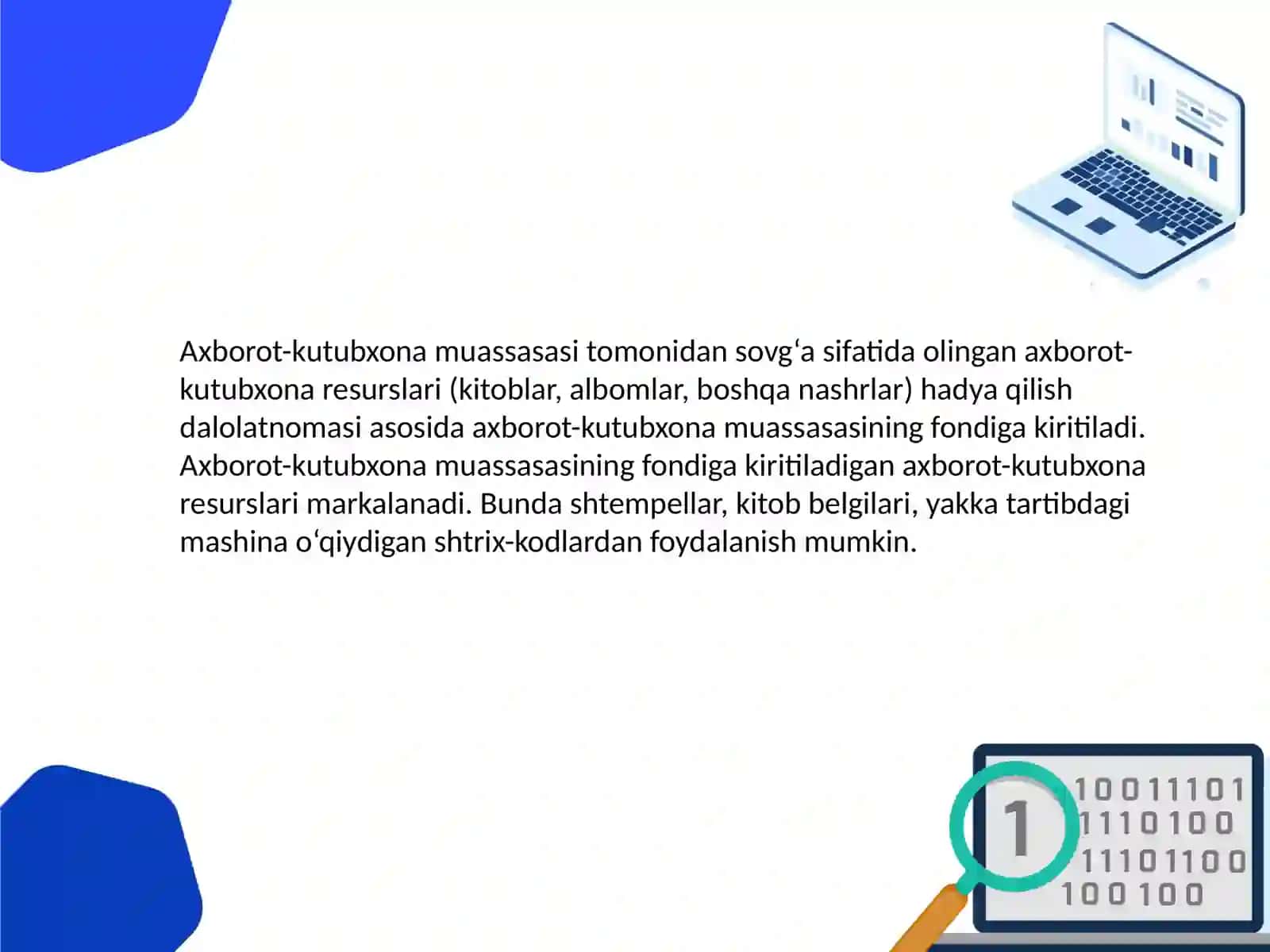 5-Amaliy.Axborot-kutubxonafondigaaxborot-kutubxonaresurslarikelibtushishinihisobgaolish 3