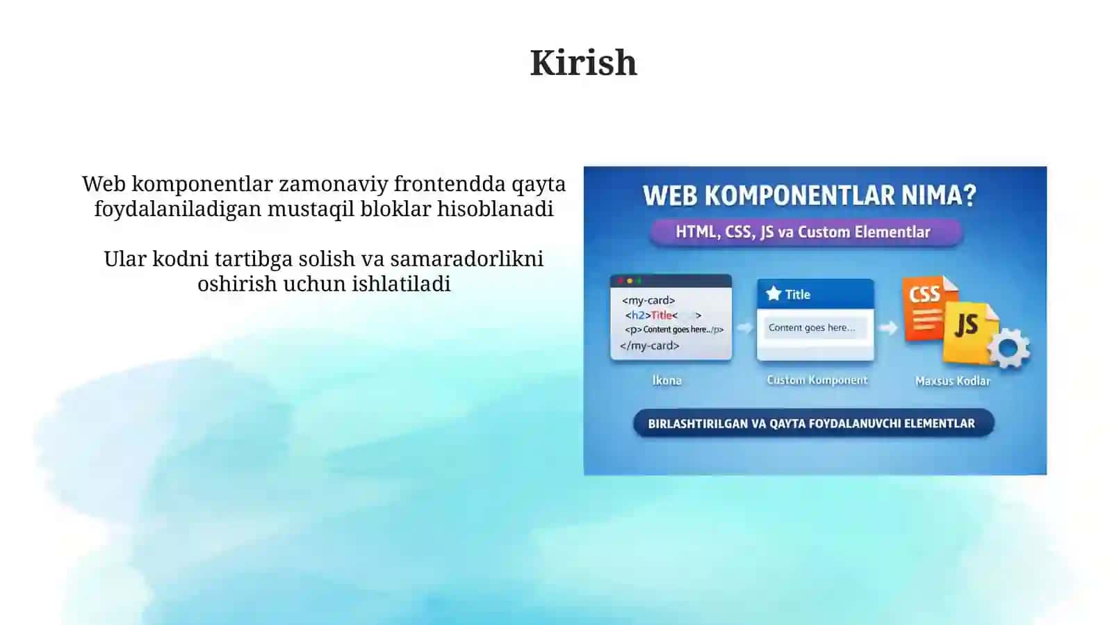 Webkomponentlar va ularni yaratish, qayta foydalanish va boshqarish usullari 3