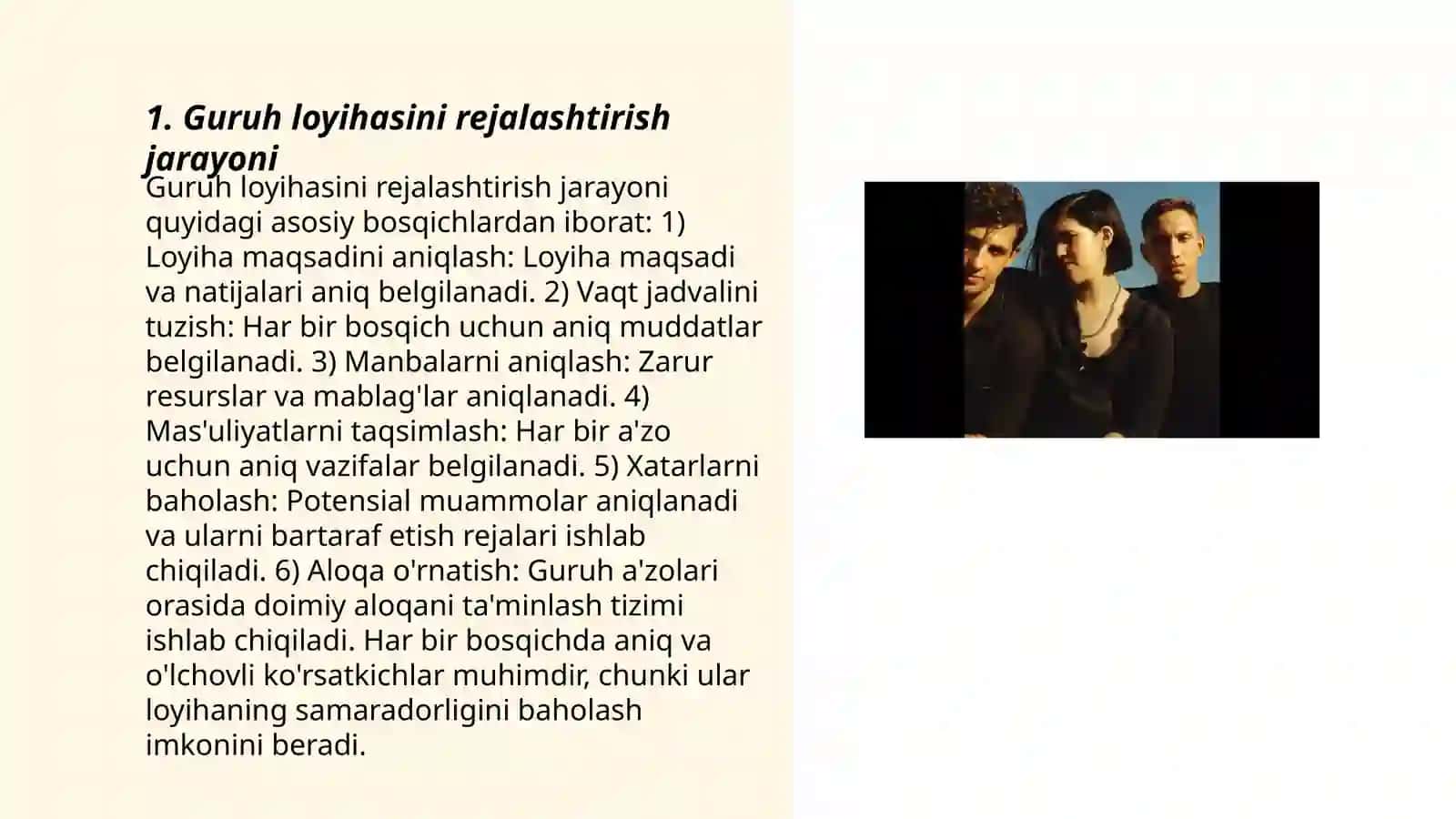 Guruh loyihasini qanday rivojlantirish va bajarish kerakligini jamoaviy tarzda hal etish 3