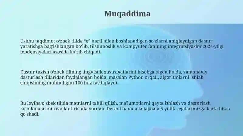 O'zbek tilida "E" harfi bilan boshlanuvchi o'zbek so'zlarning aniqlovchi dastur 3