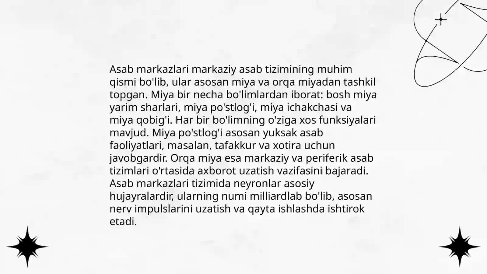 Asab markazlarining oʻziga xosligi 3