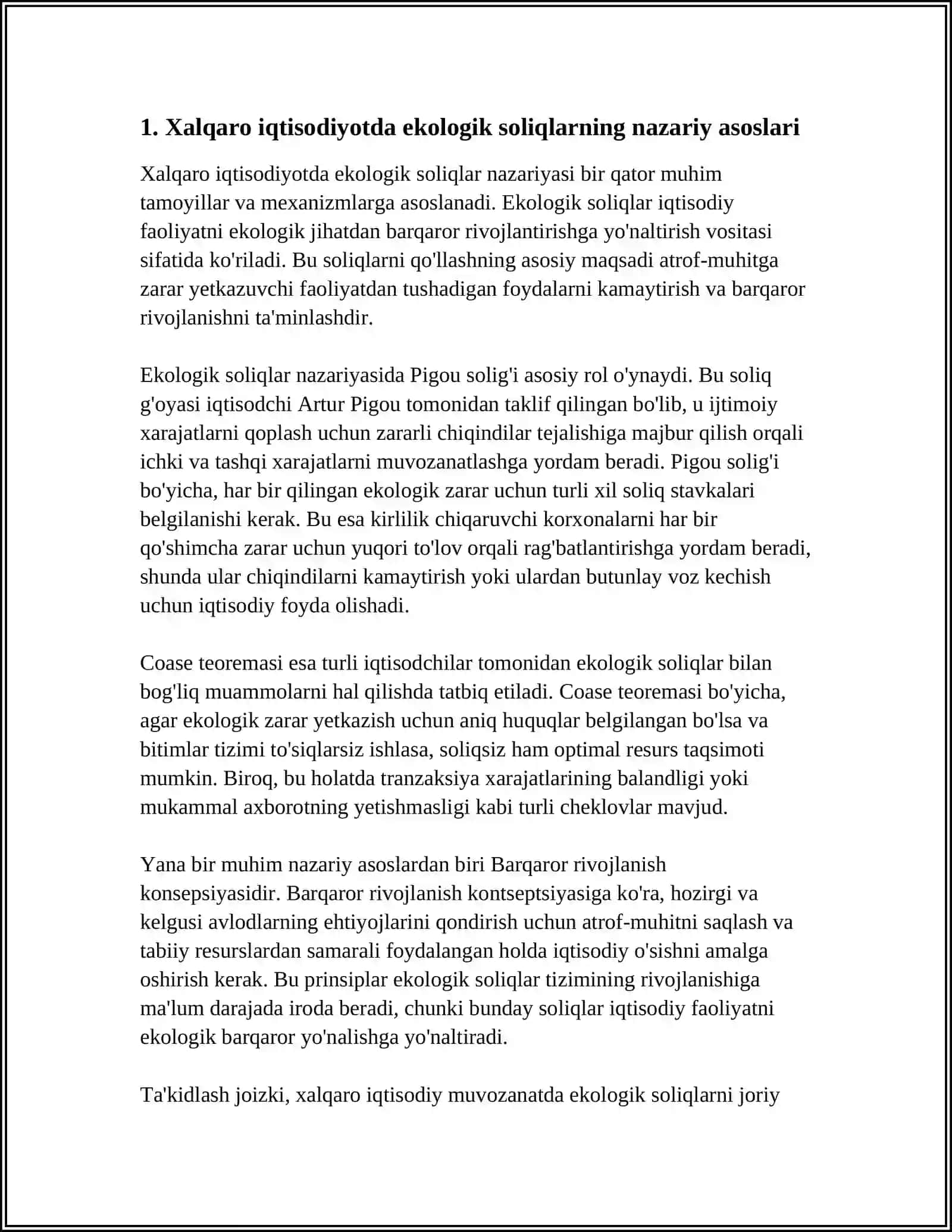XALQARO IQTISODIYOTDA EKOLOGIK SOLIQLAR VA YASHIL IQTISODIYOT SIYOSATI 3