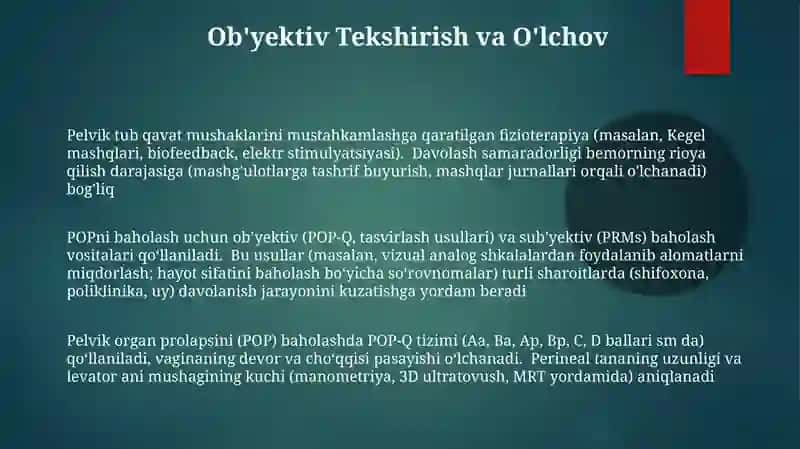 Qorin bo'shligi a'zolarining pastga tushishi (Prolaps) va Davolash Jismoniy Tarbiyasi (DJT) Usullari 3