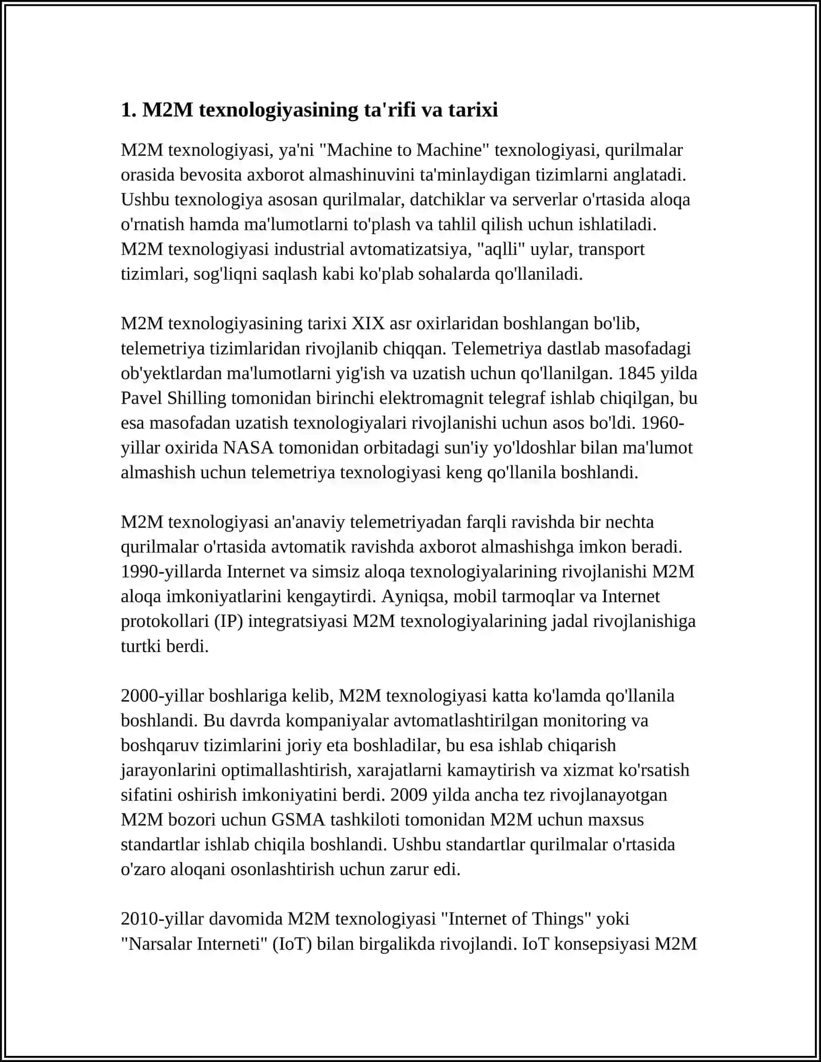 M2M TEXNOLOGIYASI- INTERNET ASHYOLARI ASOSI SIFATIDA 3