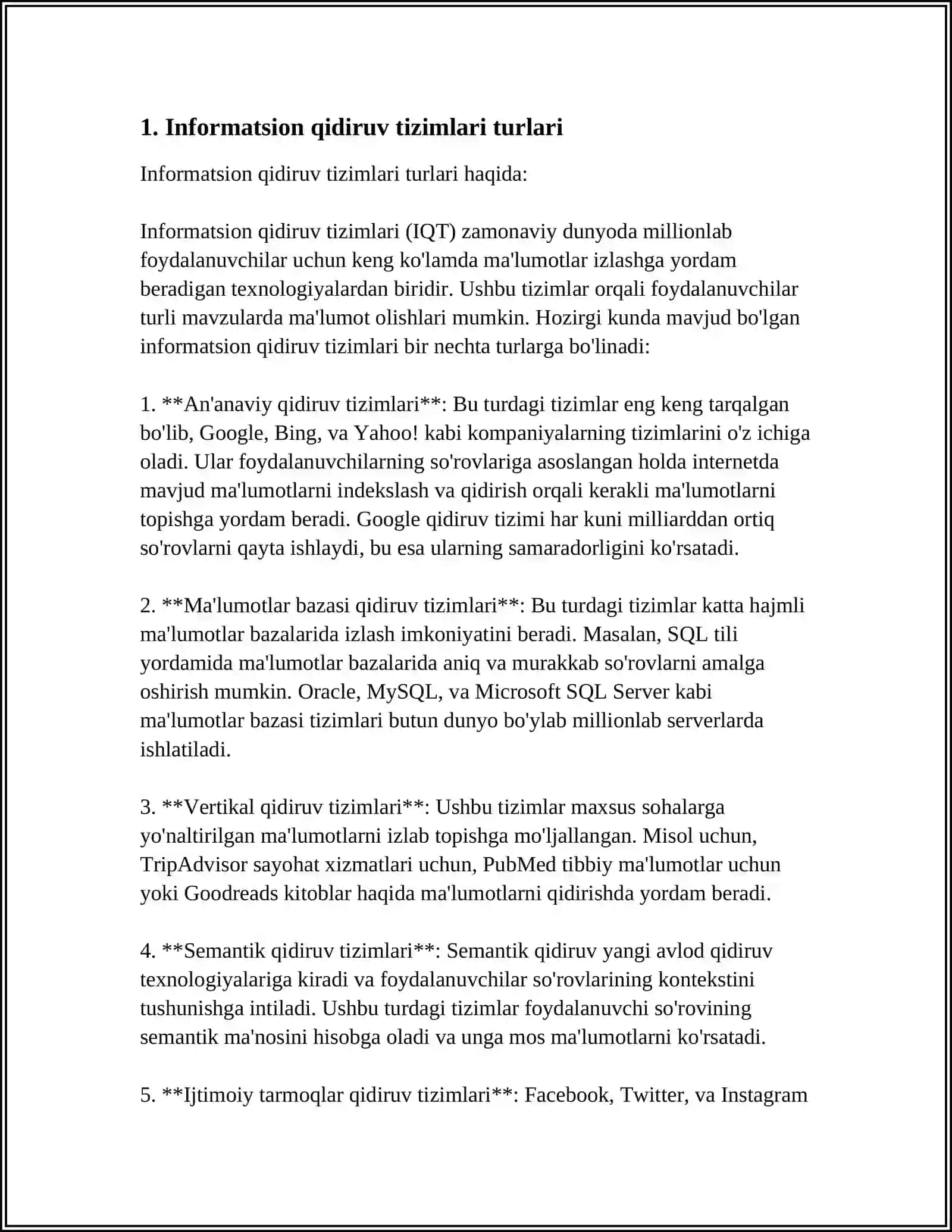 INFORMATSION QIDIRUV TIZIMLARI.MAʼLUMOTLAR BAZASIDAN FOYDALANISH 3