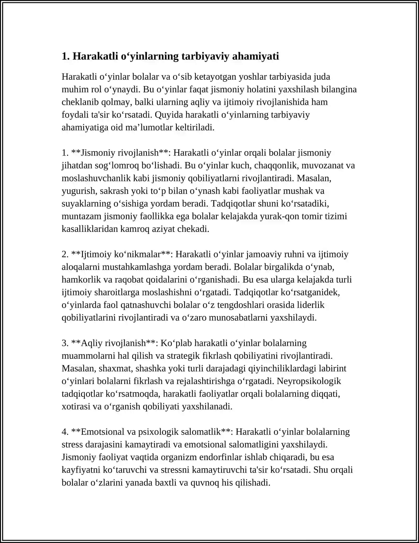 MUSTAQIL ISH Mavzu: HARAKATLI OʻYINLAR JISMONIY MADANYATINI TARBIYALASHNING ASOSIY METODI VA VOSITASI SIFATIDA 3