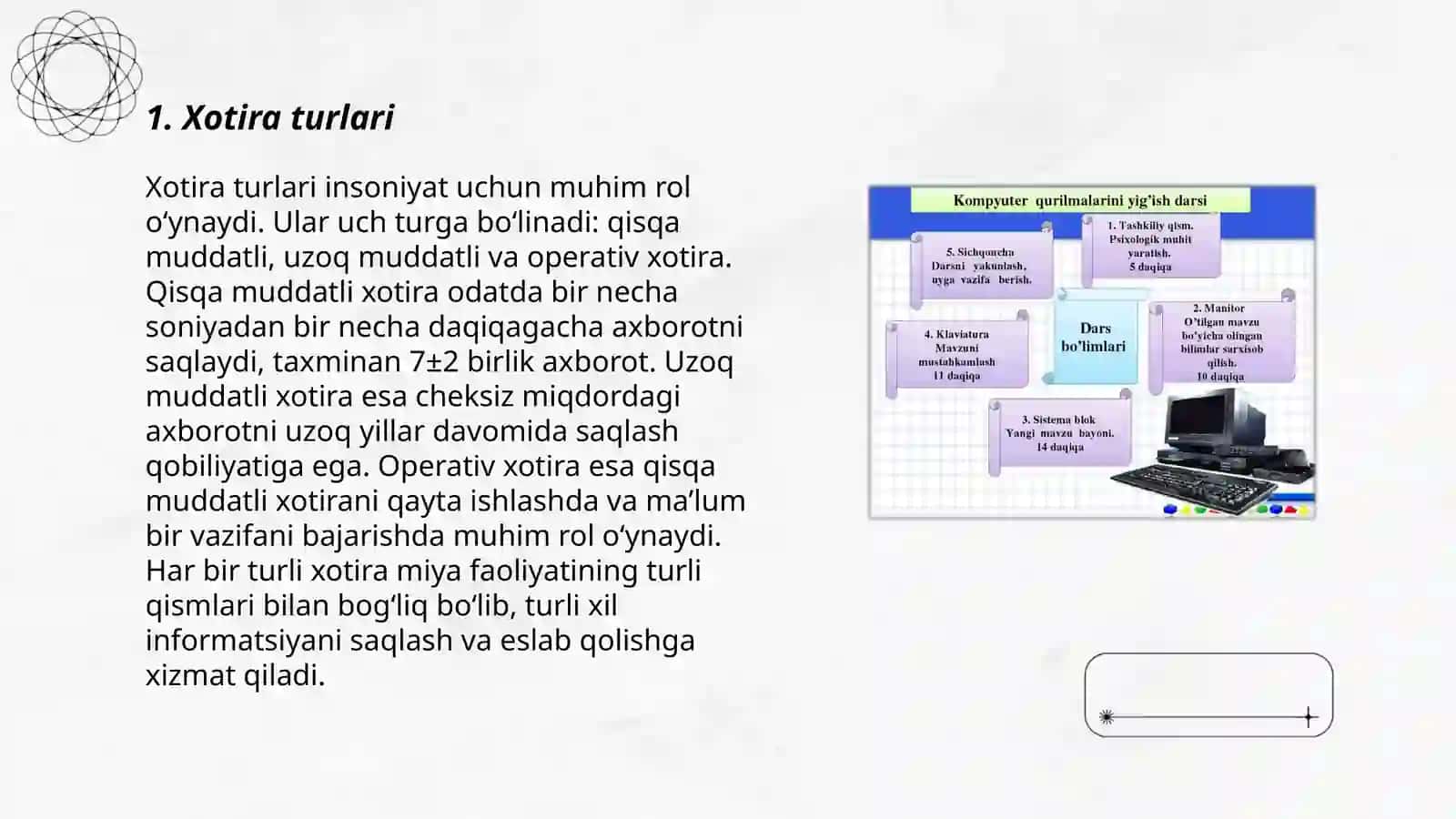 Xotira turlari va ularning xususiyatlari. Assembler dasturlashda registr xotirasi va RAM xotirasidan foydalanish 3