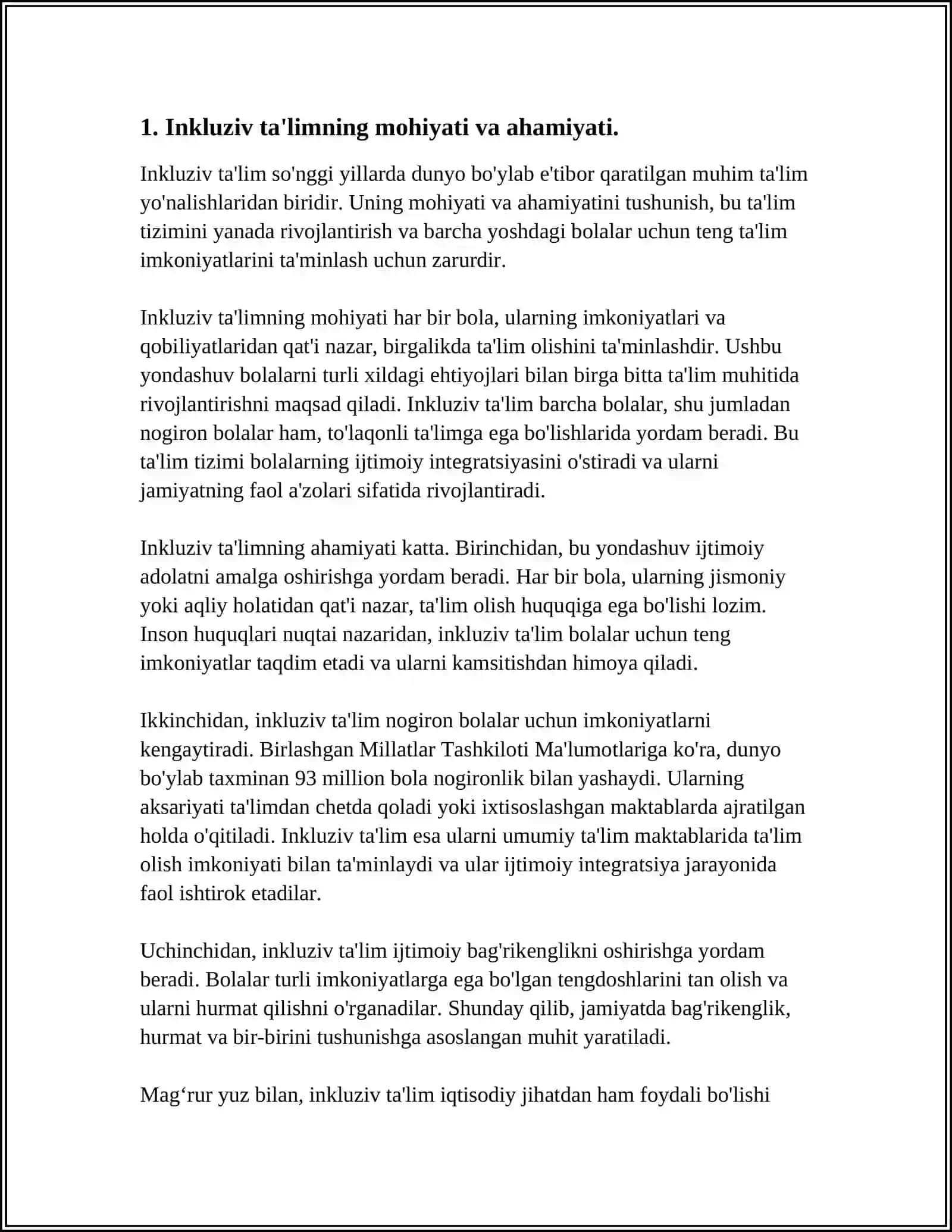 UMUMTA'LIM MAKTABLARI JARAYONIDA ESHITISHDA, KO'RISHDA NUQSONI BO'LGAN BOLALAR VA TAYANCH HARAKAT A'ZOLARI BUZILGAN BOLALAR UCHUN INKLUZIV TA'LIMNI AMALGA OSHIRISHNING ILMIY VA USLUBIY ASOSLARI 3