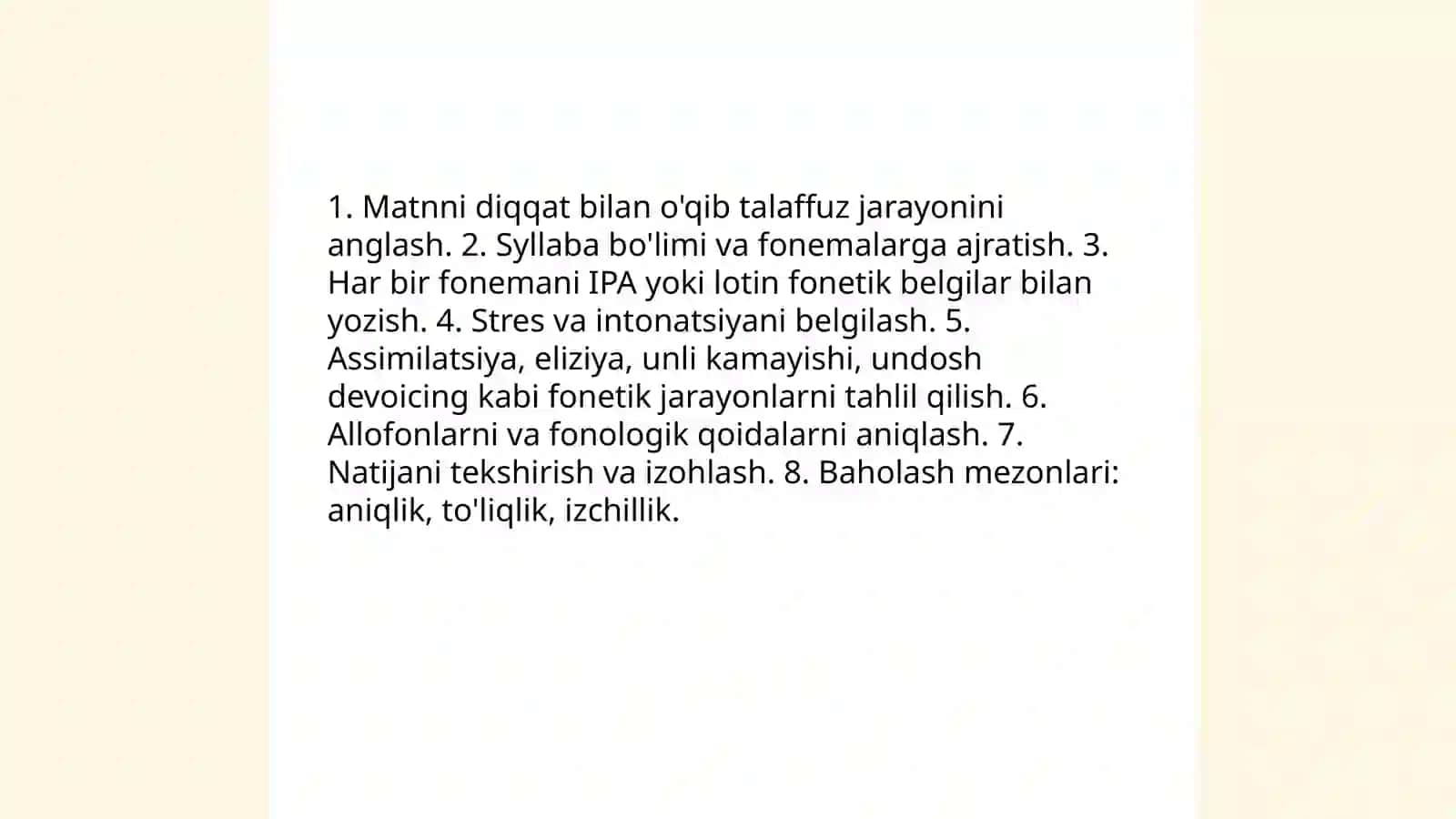 Fonetik va leksik ko'rinishidagi yozma ishlarni bajarish 3