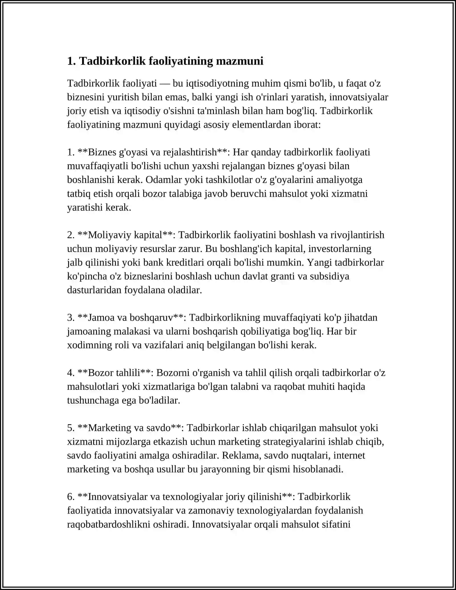 TADBIRKORLIK FAOLIYATI, UNING ASOSIY BELGILARI VA VAZIFALARI 3