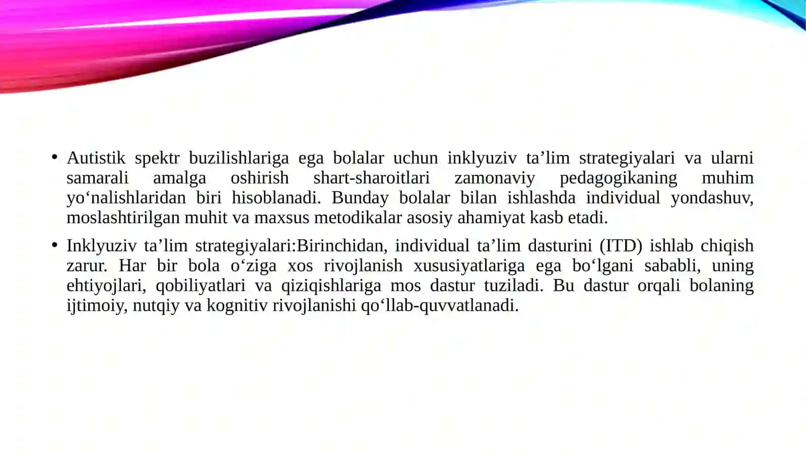Autistik spektr buzilishlariga ega bolalar uchun inklyuziv ta’lim strategyalari va ularni amalga oshirish shart sharoitlari 3
