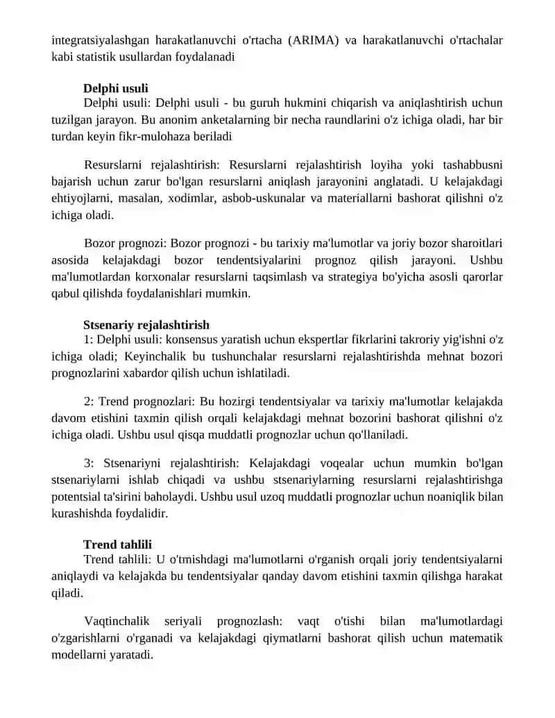Mehnat bozorini Prognozlashning Usullari 3