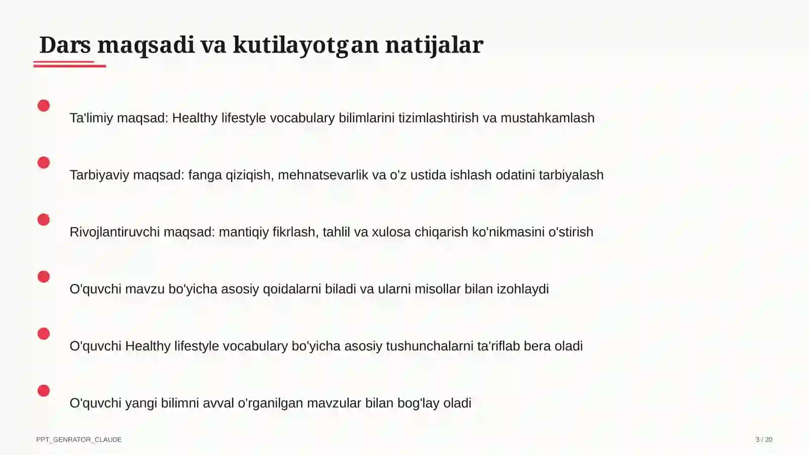 Healthy lifestyle vocabulary (7-sinf) 3
