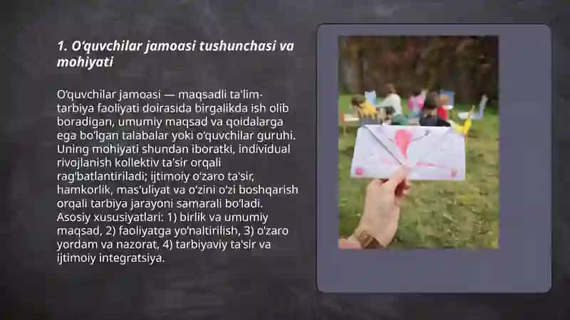 O‘quvchilar jamoasi yagona pedagogik jarayoning asosiy shakli 3